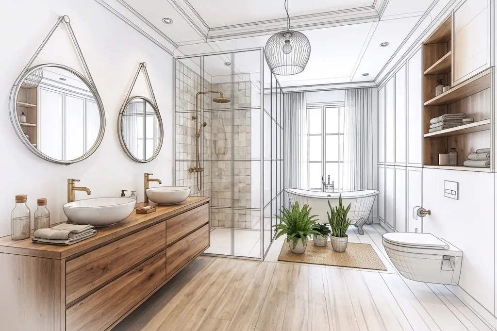 Plan 3D et préparation architecturale pour la rénovation de salle de bain à Versailles