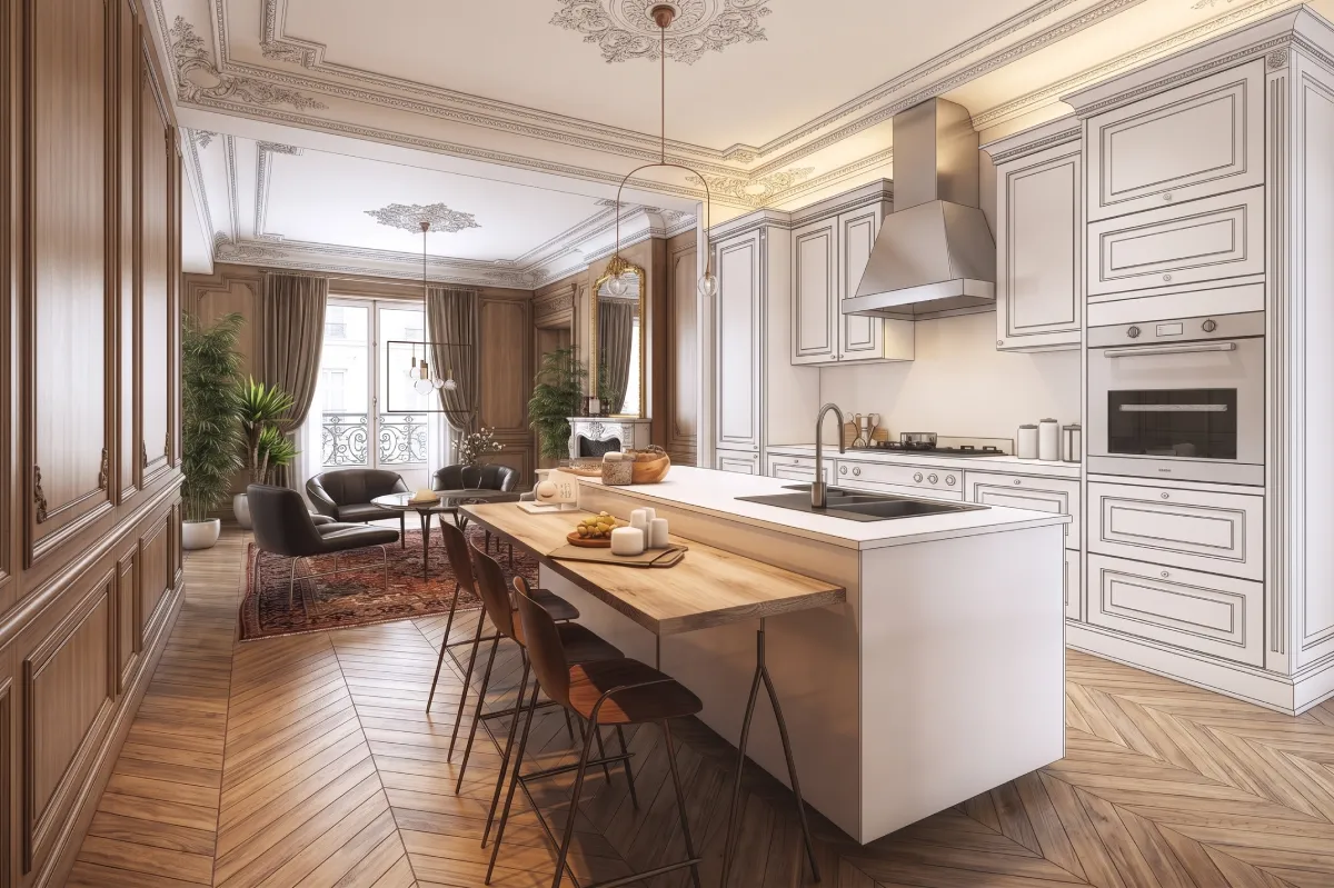 Préparation et plan architectural pour la rénovation d'un appartement haussmannien à Versailles