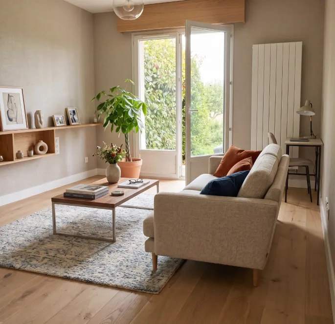 Artisan posant un revêtement de sol dans une maison à Versailles (78)